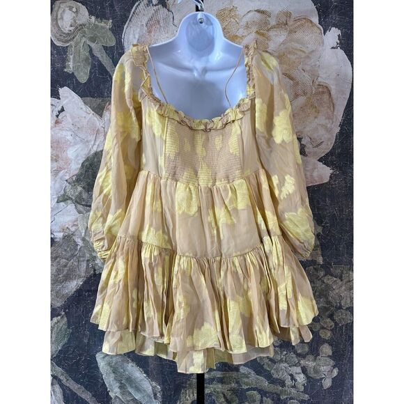 New Love Shack Fancy Zennia Off-Shoulder Silk Mini Dress Size Small - Picture 6 of 7